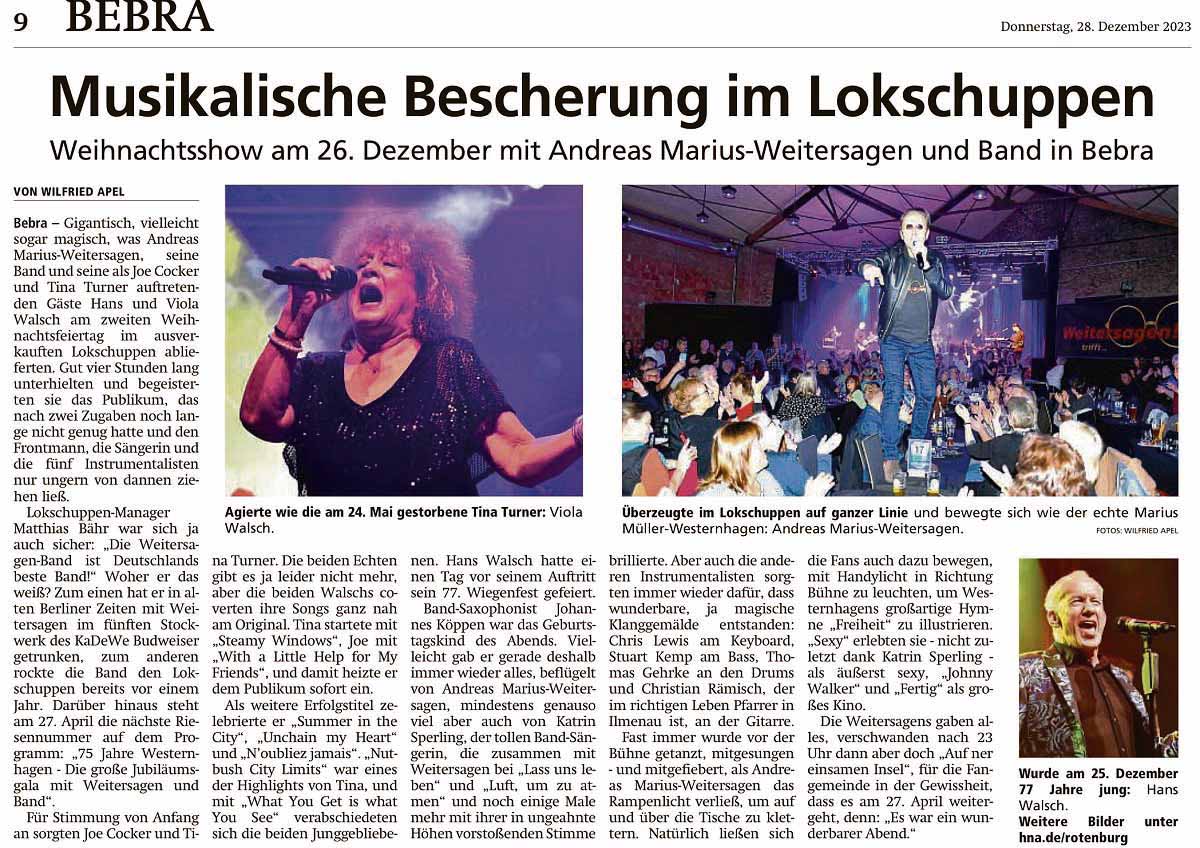 Musikalische Bescherung im Lokschuppen - Weihnachtsshow am 26. Dezember mit Andreas Marius-Weitersagen und Band in Bebra